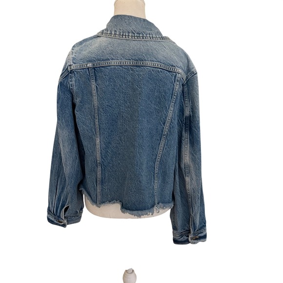 FREE PEOPLE We The Free Denim Cropped Distressed Jacket Size Medium - Picture 3 of 8